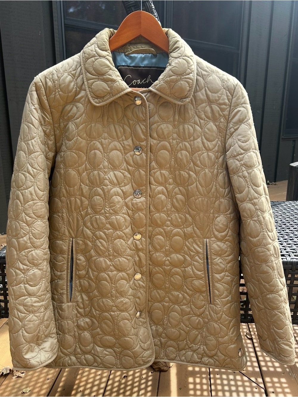 Coach Quilted Jacket in Khaki with blue lining
